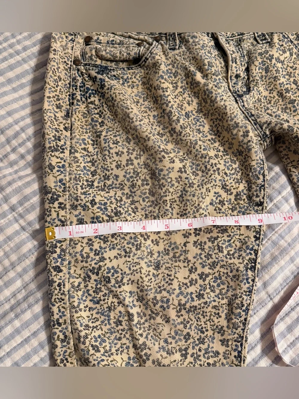 Free People Womens Low-Rise Floral Print Jeans Blue Denim - Size 28